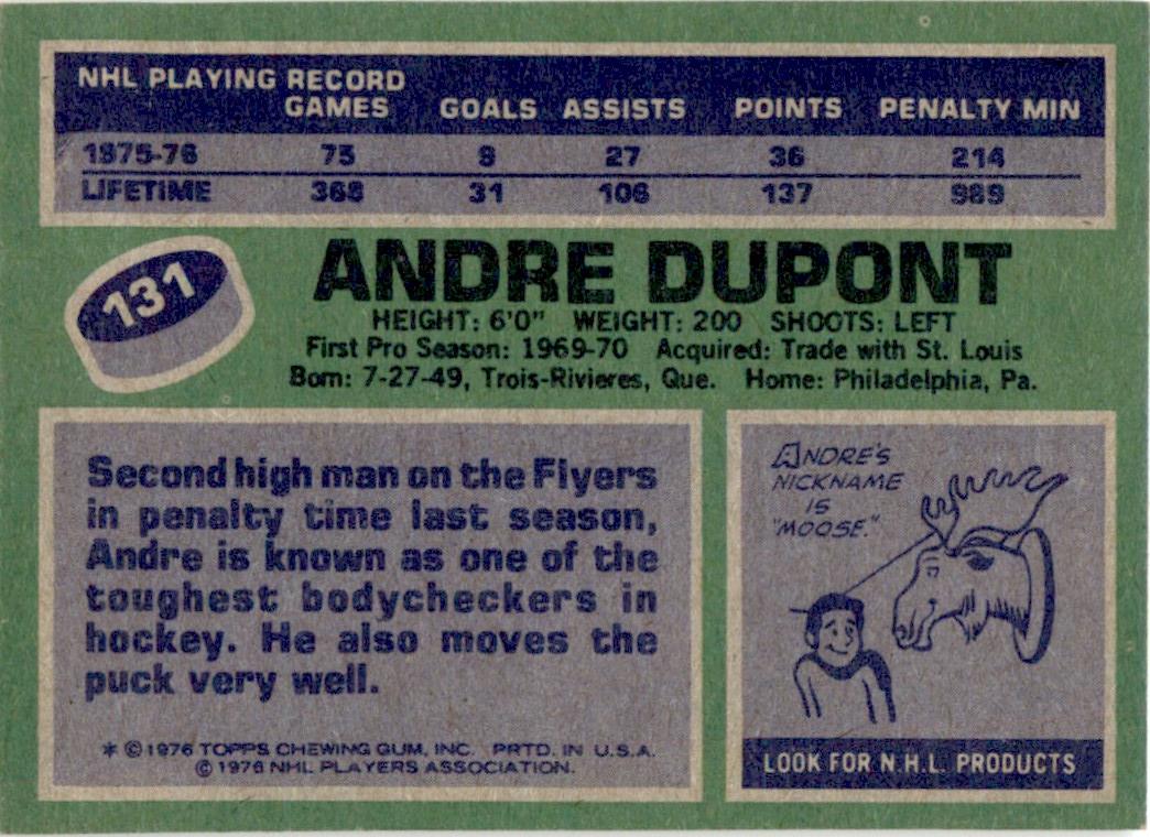 1976 Topps #131 Andre Dupont Philadelphia Flyers EX-MT