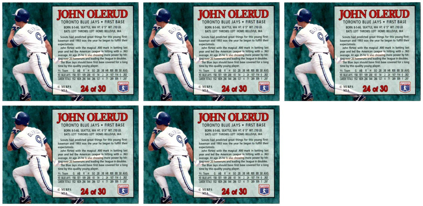 (5) 1994 Post Cereal Baseball #24 John Olerud Blue Jays Baseball Card Lot
