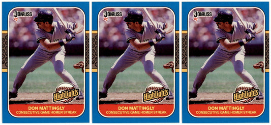 (3) 1987 Donruss Highlights #17 Don Mattingly New York Yankees Card Lot