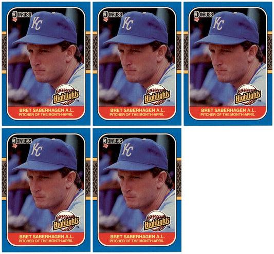 (5) 1987 Donruss Highlights #6 Bret Saberhagen Kansas City Royals Card Lot