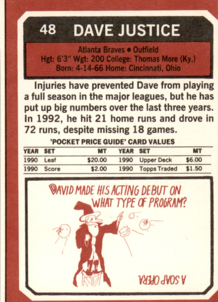 1993 SCD #48 Dave Justice Atlanta Braves