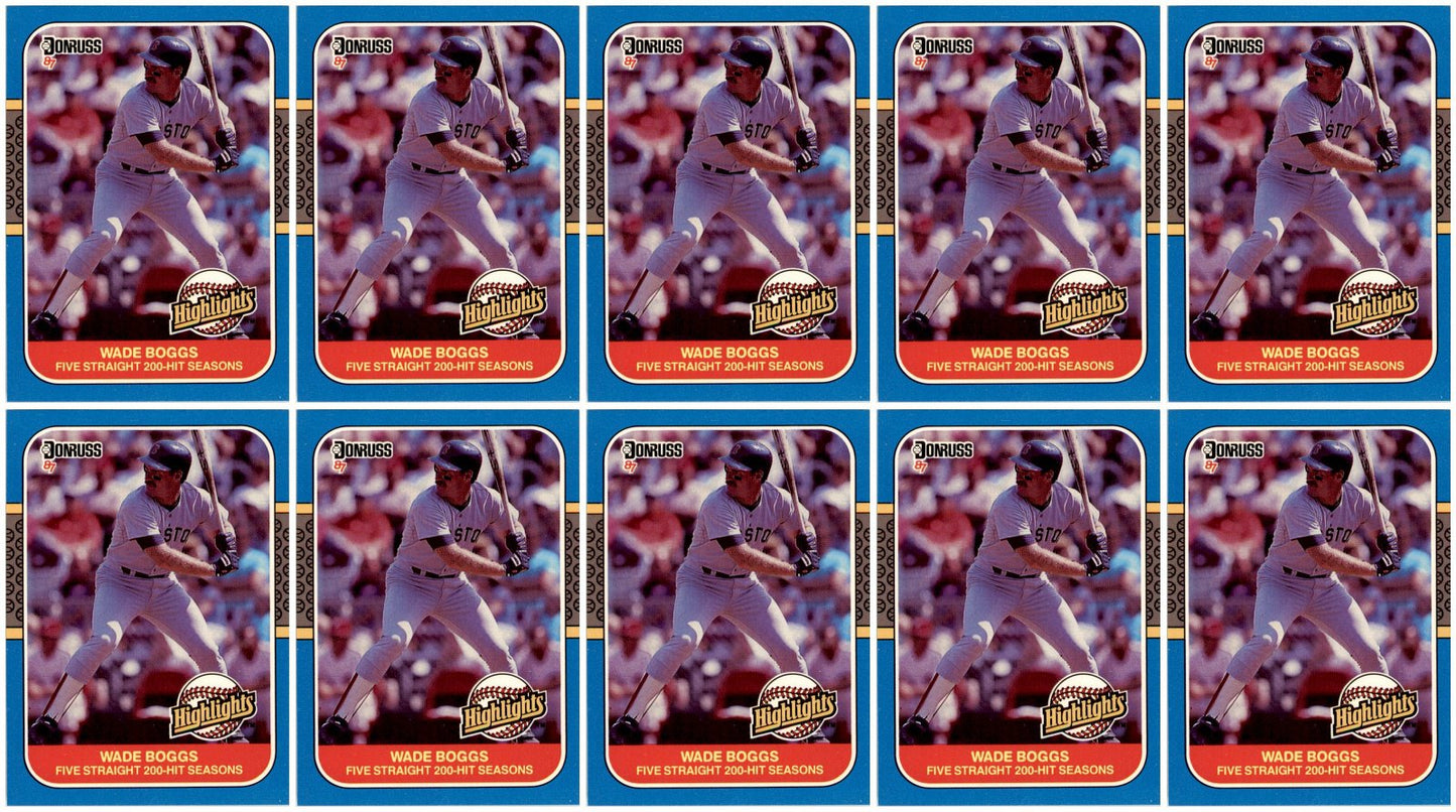 (10) 1987 Donruss Highlights #44 Wade Boggs Boston Red Sox Card Lot