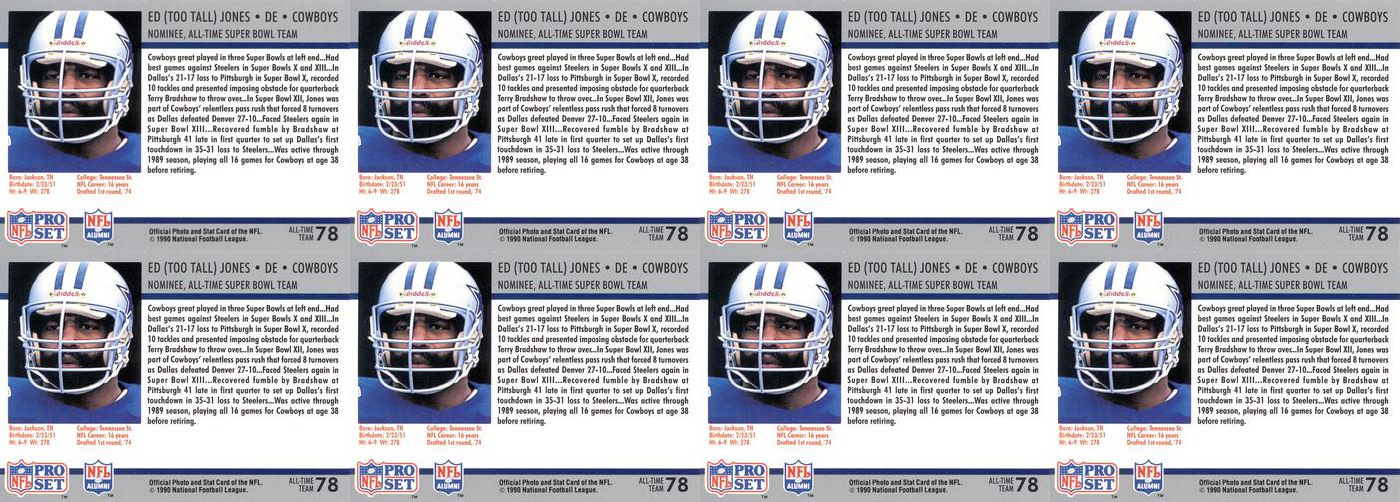 (8) 1990-91 Pro Set Super Bowl 160 Football #78 Ed (Too Tall) Cowboys Card Lot