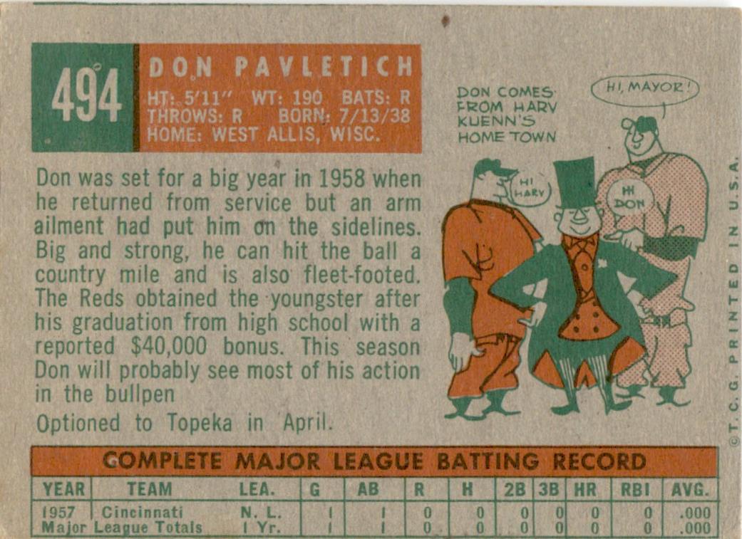 1959 Topps #194 Don Pavletich Cincinnati Redlegs FR