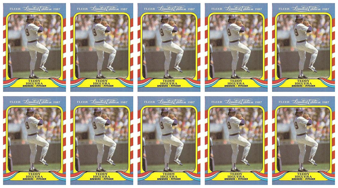 (10) 1987 Fleer Limited Edition Baseball #21 Teddy Higuera Lot Milwaukee Brewers