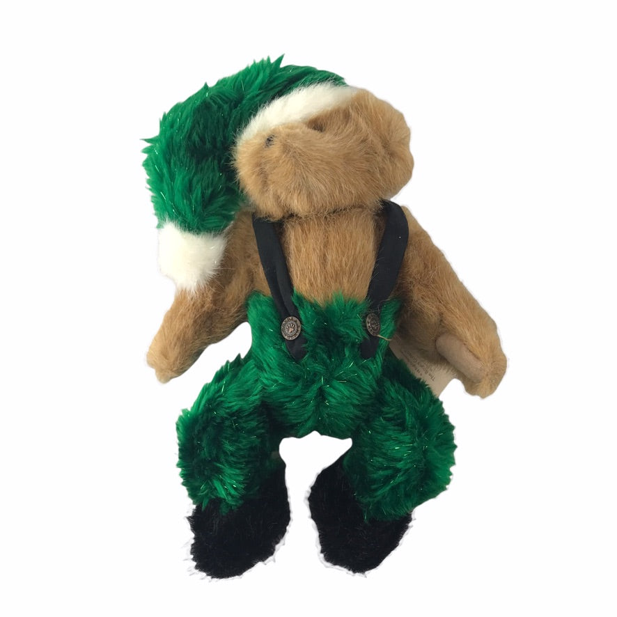 Boyds Bears Ernie 12 Inch Stuffed Bear in Green Santa Suit with Suspenders