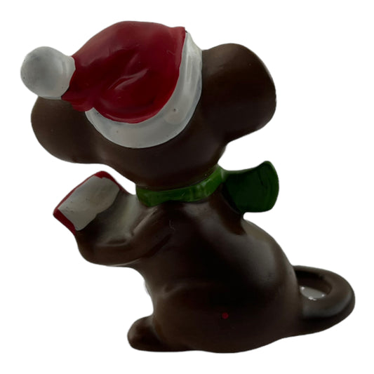 Brown Mouse Singing Christmas Carols 2 Inch Vintage Ceramic Figurine