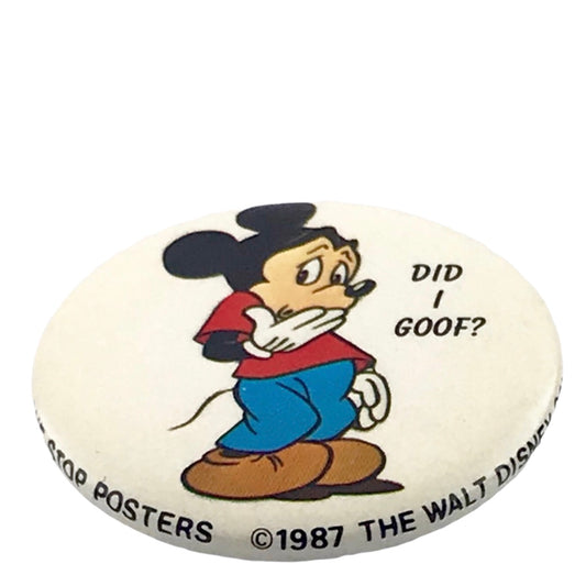 Disney's Mickey Mouse Did I Goof? 1.5" Vintage Pinback Button 1987