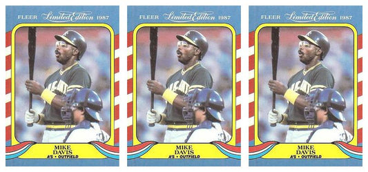 (3) 1987 Fleer Limited Edition Baseball #12 Mike Davis Lot Oakland Athletics