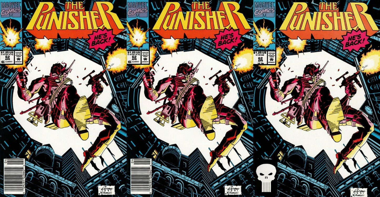 Punisher #62 Newsstand & Direct Edition Covers (1987-1995) Marvel - 3 Comics