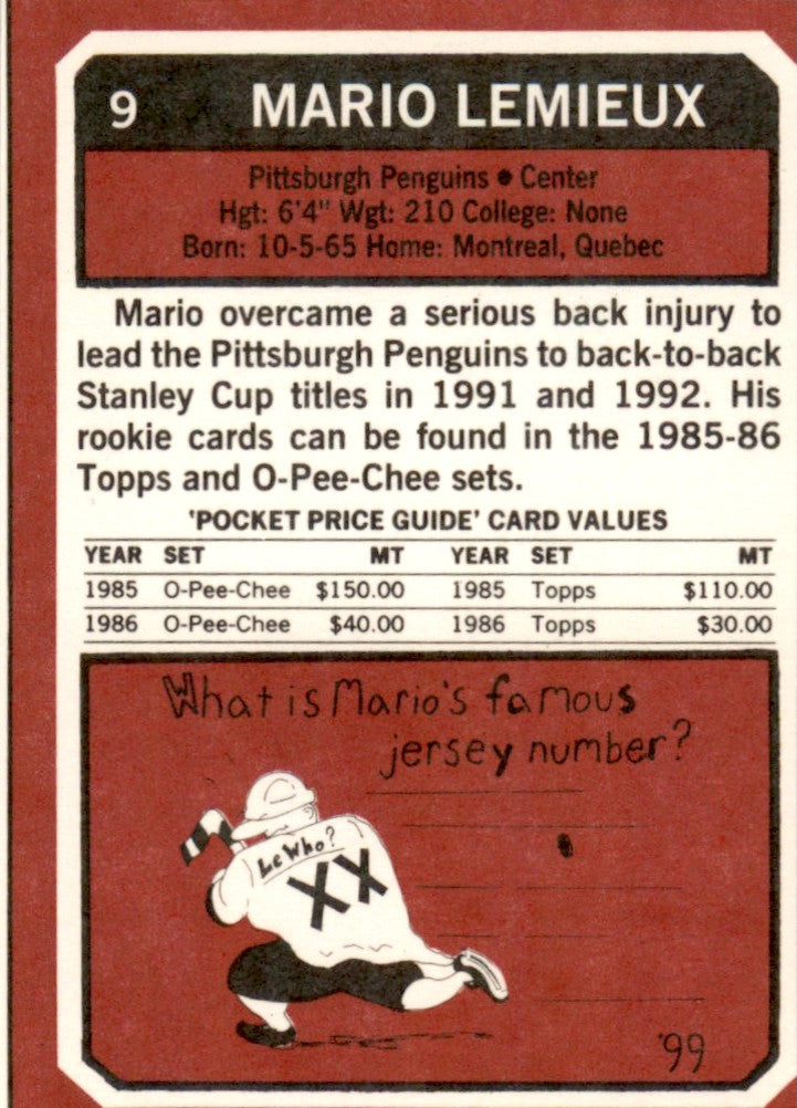 1993 SCD #9 Mario Lemieux Pittsburgh Penguins