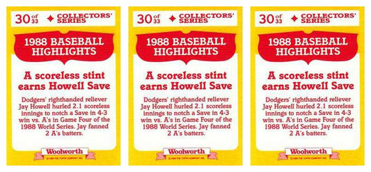 (3) 1989 Topps Woolworth Baseball Highlights #30 Jay Howell Lot Dodgers