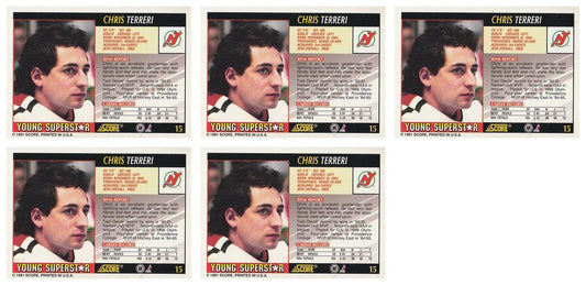 (5) 1991-92 Score Young Superstars Hockey #15 Chris Terreri Card Lot Devils