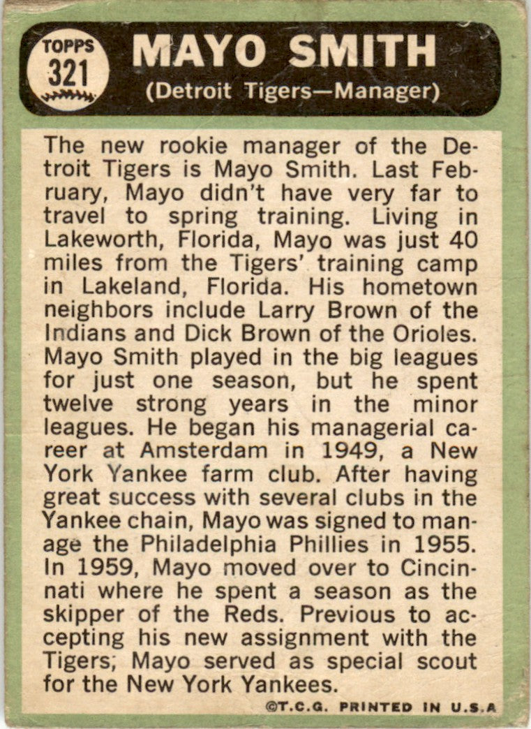 1967 Topps #321 Mayo Smith Tigers FR