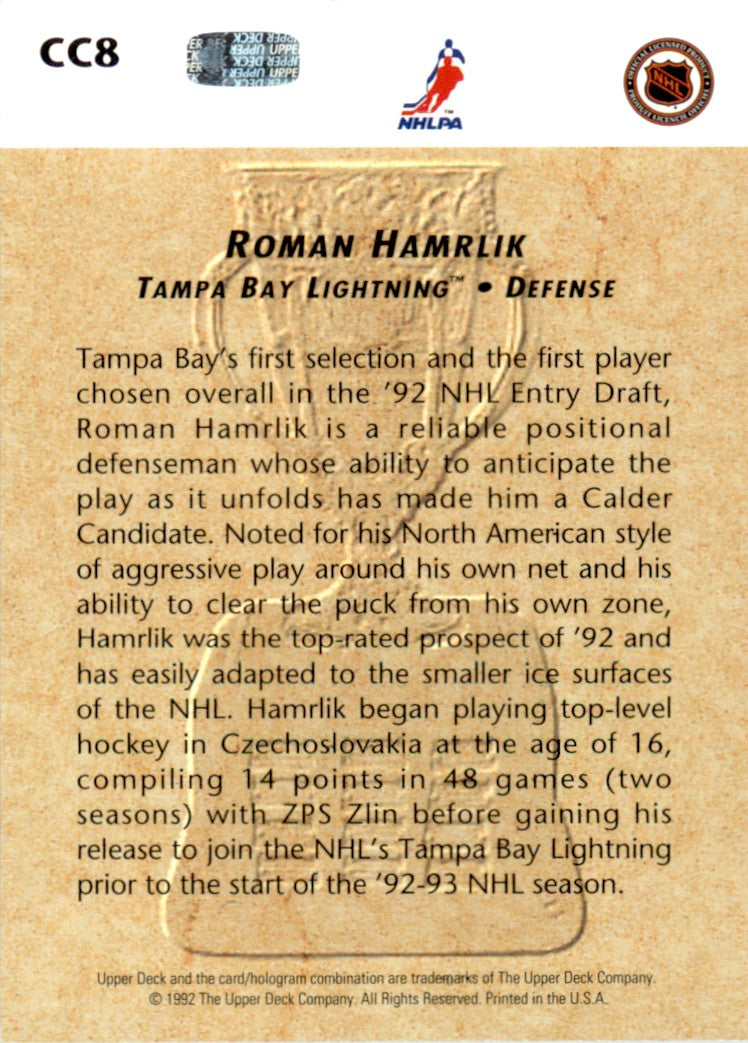 1992 Upper Deck Calder Candidates #CC8 Roman Hamrlik Tampa Bay Lightning