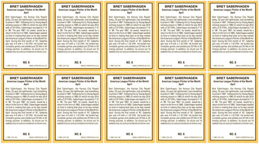 (10) 1987 Donruss Highlights #6 Bret Saberhagen Kansas City Royals Card Lot