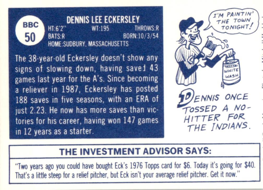 1992 Baseball Cards Magazine '70 Topps Replicas #50 Dennis Eckersley Athletics