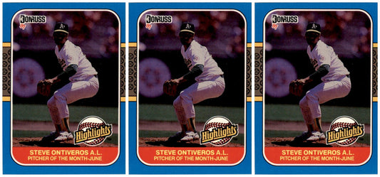 (3) 1987 Donruss Highlights #15 Steve Ontiveros Oakland Athletics Card Lot