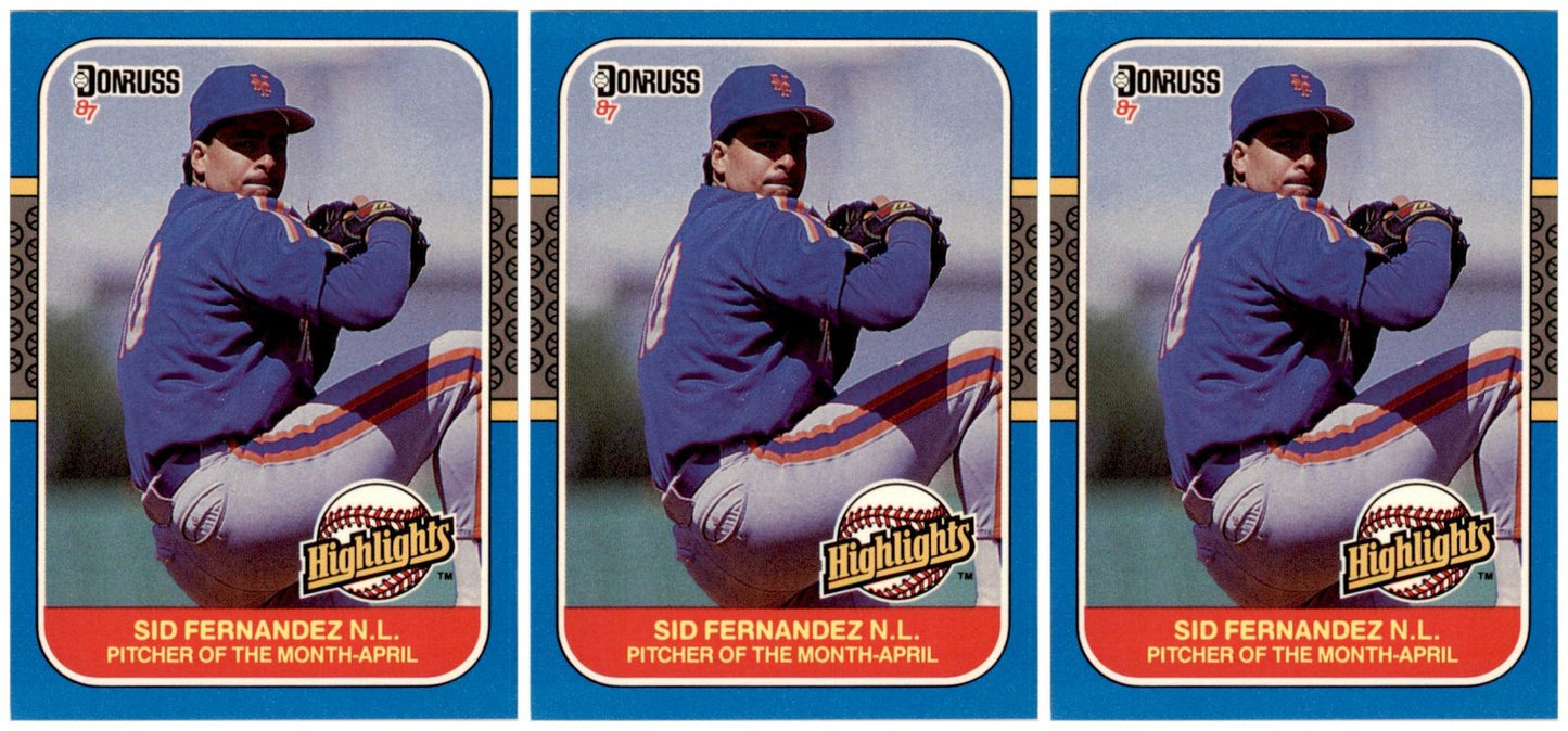 (3) 1987 Donruss Highlights #4 Sid Fernandez New York Mets Card Lot