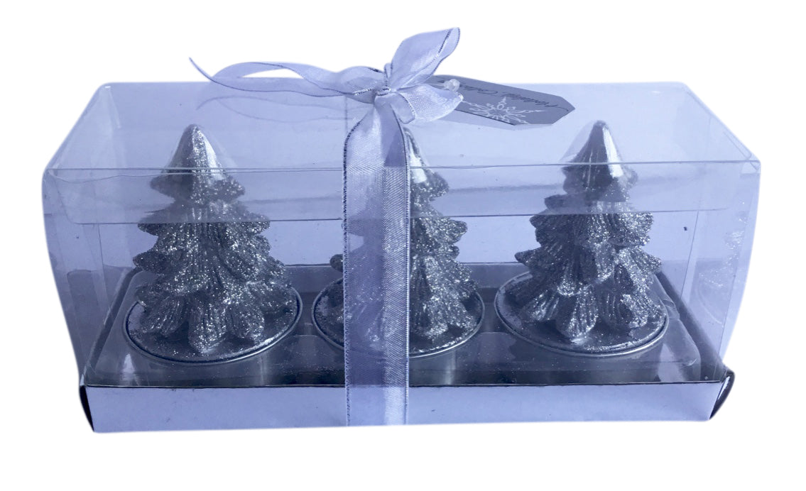 Holiday Collection Silver Christmas Tree 3 Inch Candle 3-Pack