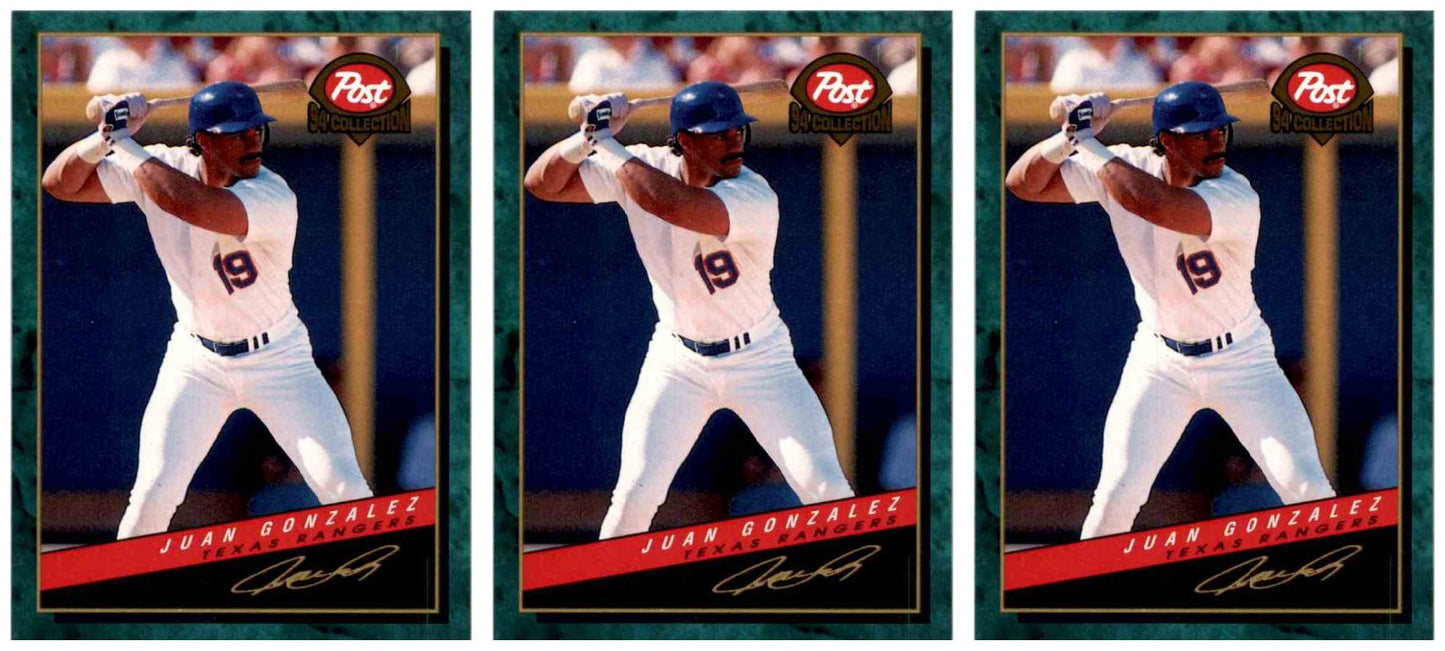 (3) 1994 Post Cereal Baseball #3 Juan Gonzalez Rangers Baseball Card Lot