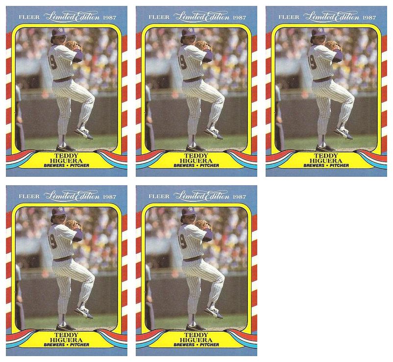 (5) 1987 Fleer Limited Edition Baseball #21 Teddy Higuera Lot Milwaukee Brewers