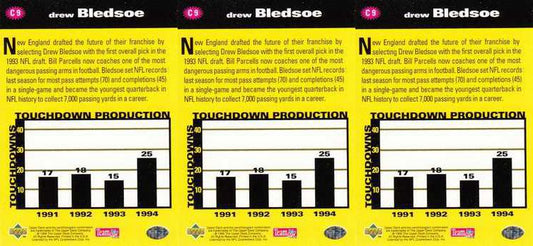 (3) 1995 Coll. Choice Crash The Game Silver Football #C9 Drew Bledsoe Lot