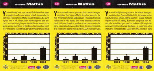 (3) 1995 Coll. Choice Crash The Game Silver Football #C28 Terance Mathis Lot