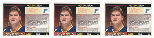 (3) 1991-92 Score Young Superstars Hockey #27 Murray Baron Card Lot Blues