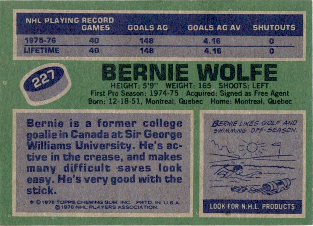 1976 Topps #227 Bernie Wolfe RC Washington Capitals EX