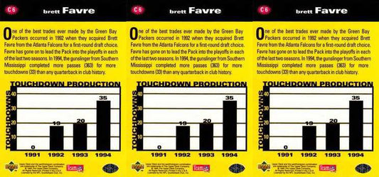 (3) 1995 Coll. Choice Crash The Game Silver Football #C6 Brett Favre Lot