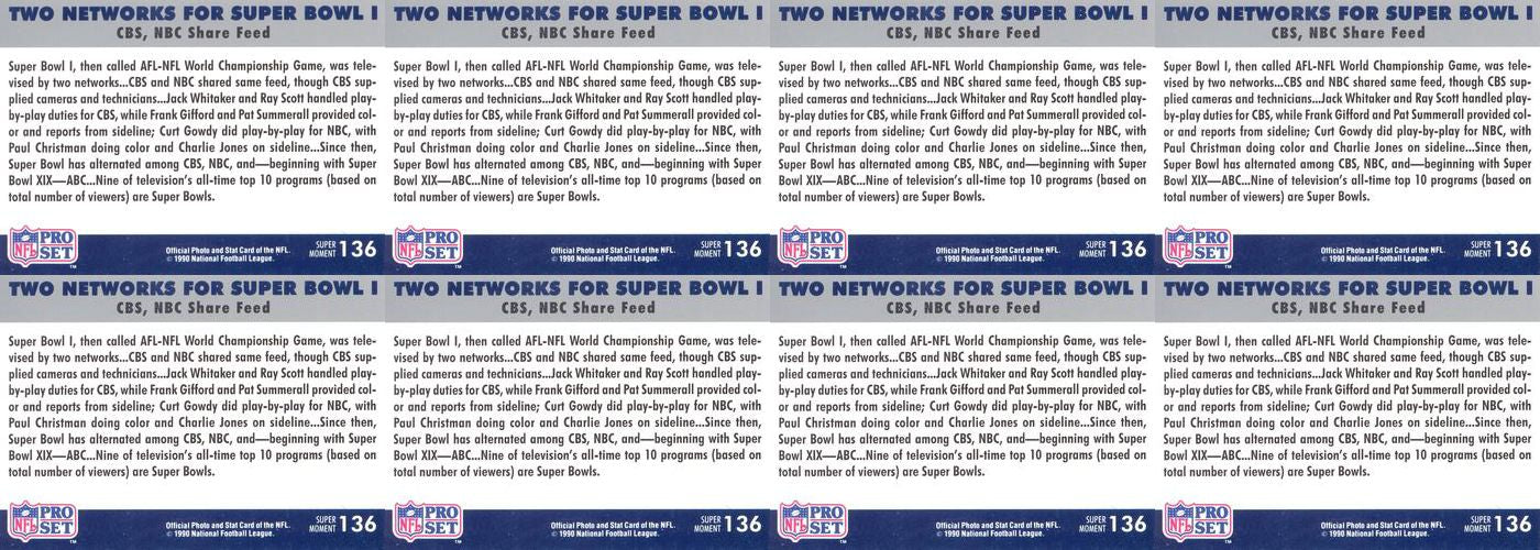 (8) 1990-91 Pro Set Super Bowl 160 Football #136 Frank Gifford Card Lot