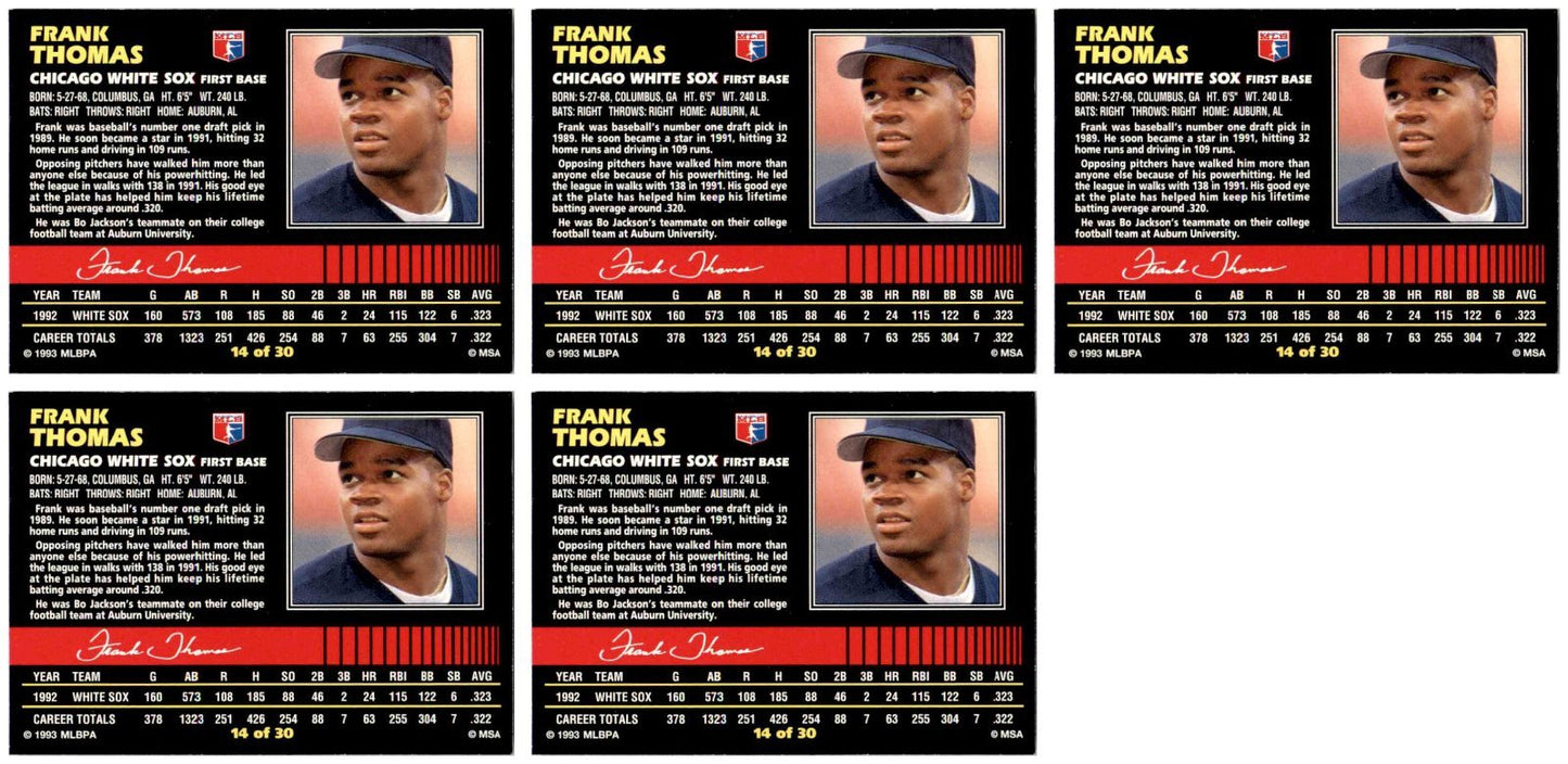 (5) 1993 Post Cereal Baseball #14 Frank Thomas White Sox Baseball Card Lot