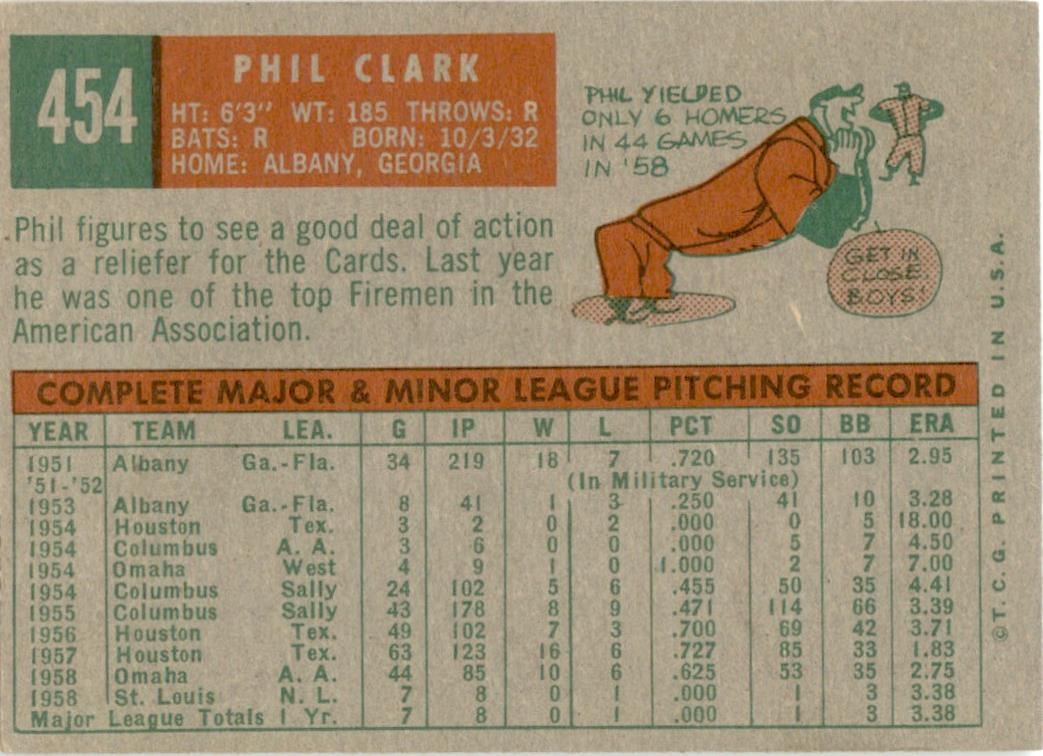 1959 Topps #454 Phil Clark St. Louis Cardinals GD