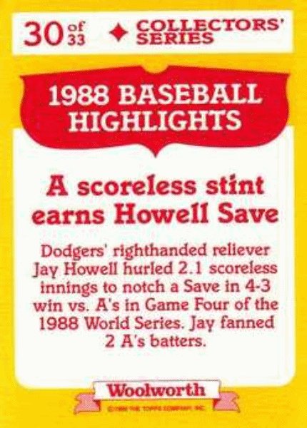 1989 Topps Woolworth Baseball Highlights Baseball 30 Jay Howell