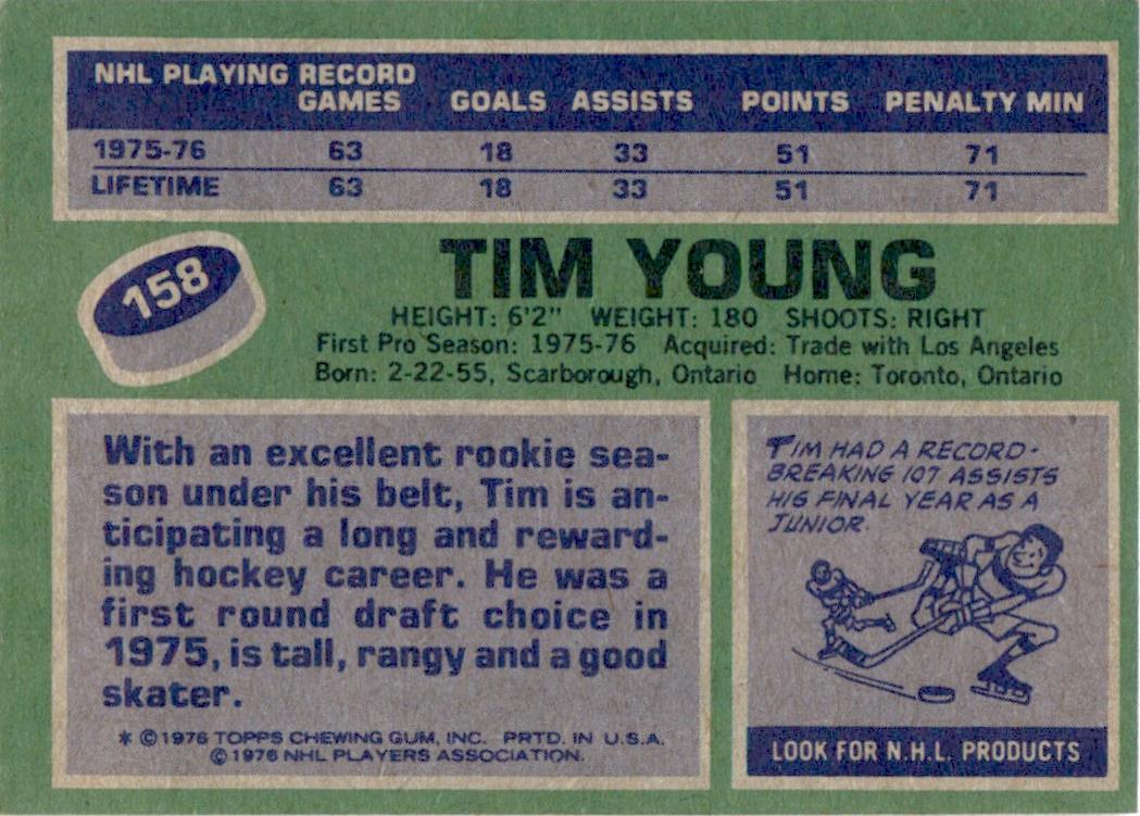 1976 Topps #158 Tim Young RC Minnesota North Stars EX