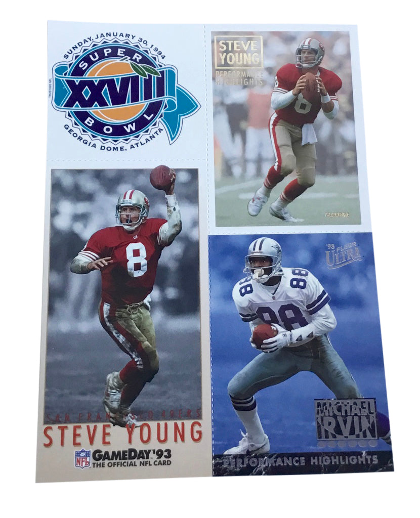 1993 NFL GameDay 7" X 5" Super Bowl Promotional Card Sheet Young Irvin
