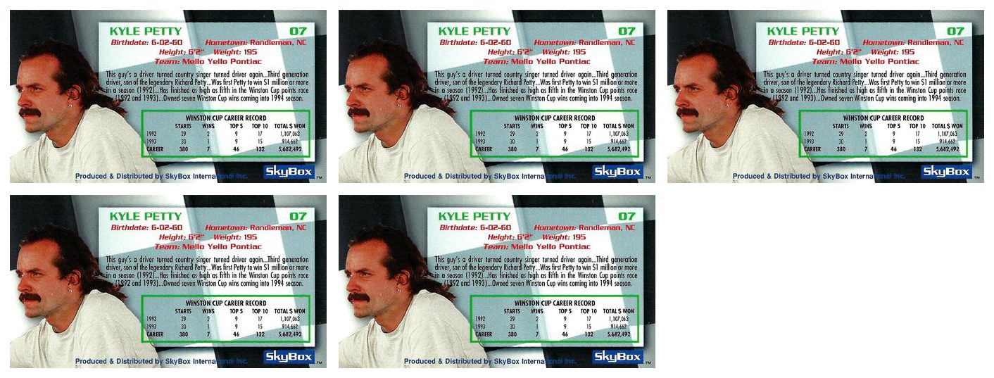 (5) 1994 SkyBox Racing #7 Kyle Petty's Car 4 1/2" x 2 1/2" Trading Card Lot