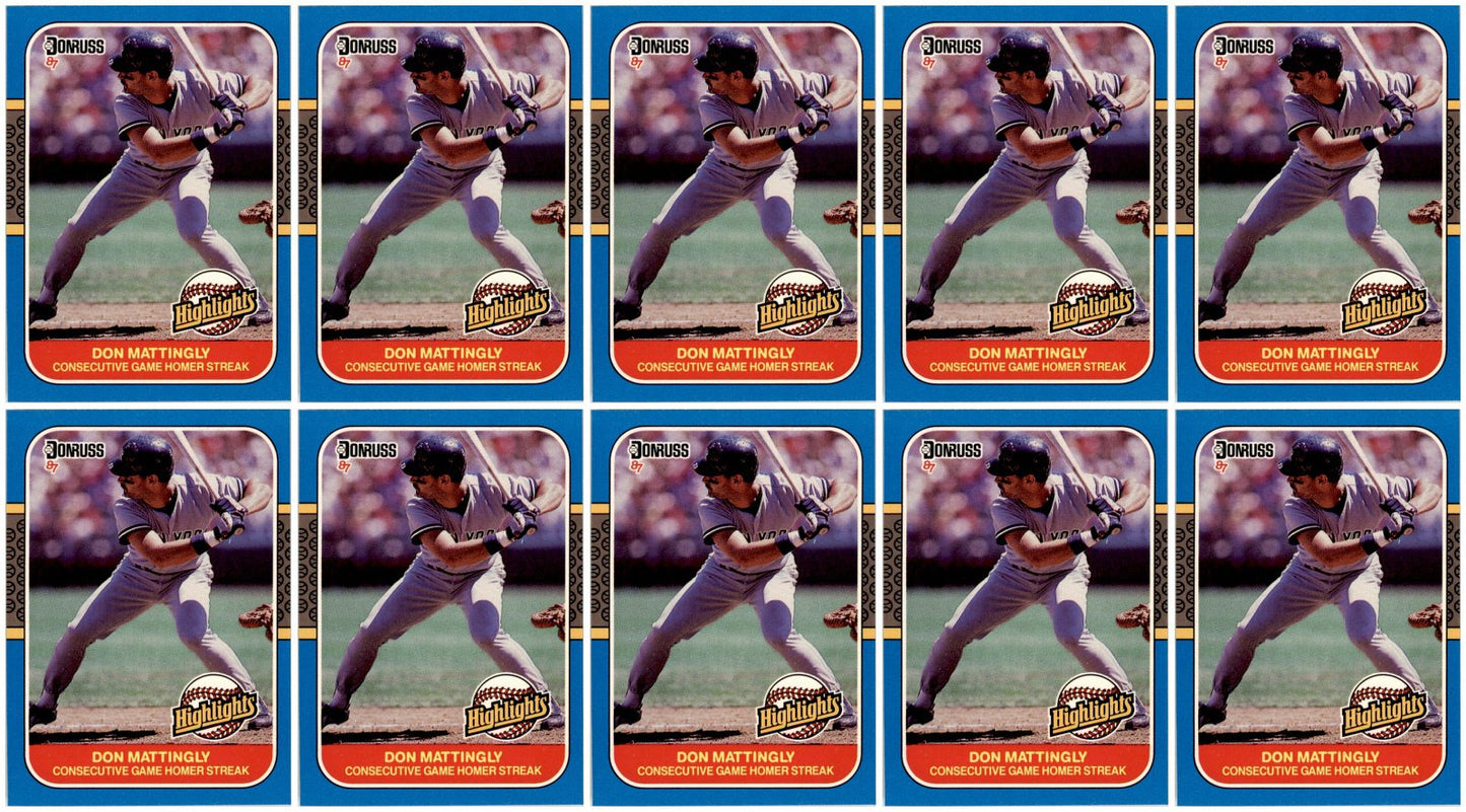 (10) 1987 Donruss Highlights #17 Don Mattingly New York Yankees Card Lot