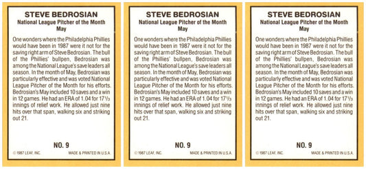 (3) 1987 Donruss Highlights #9 Steve Bedrosian Philadelphia Phillies Card Lot