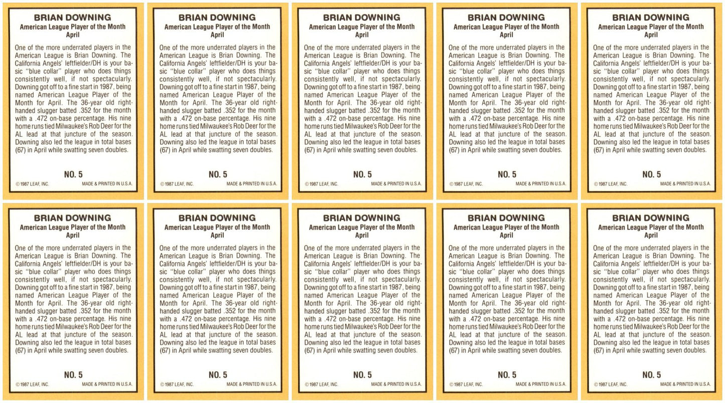 (10) 1987 Donruss Highlights #5 Brian Downing California Angels Card Lot