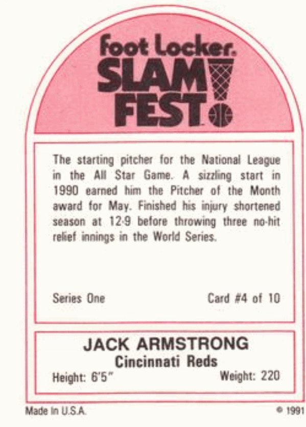 1991 Foot Locker Slam Fest Basketball #4 Jack Armstrong Cincinnati Reds
