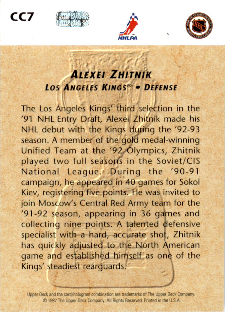 1992 Upper Deck Calder Candidates #CC7 Alexei Zhitnik Los Angeles Kings