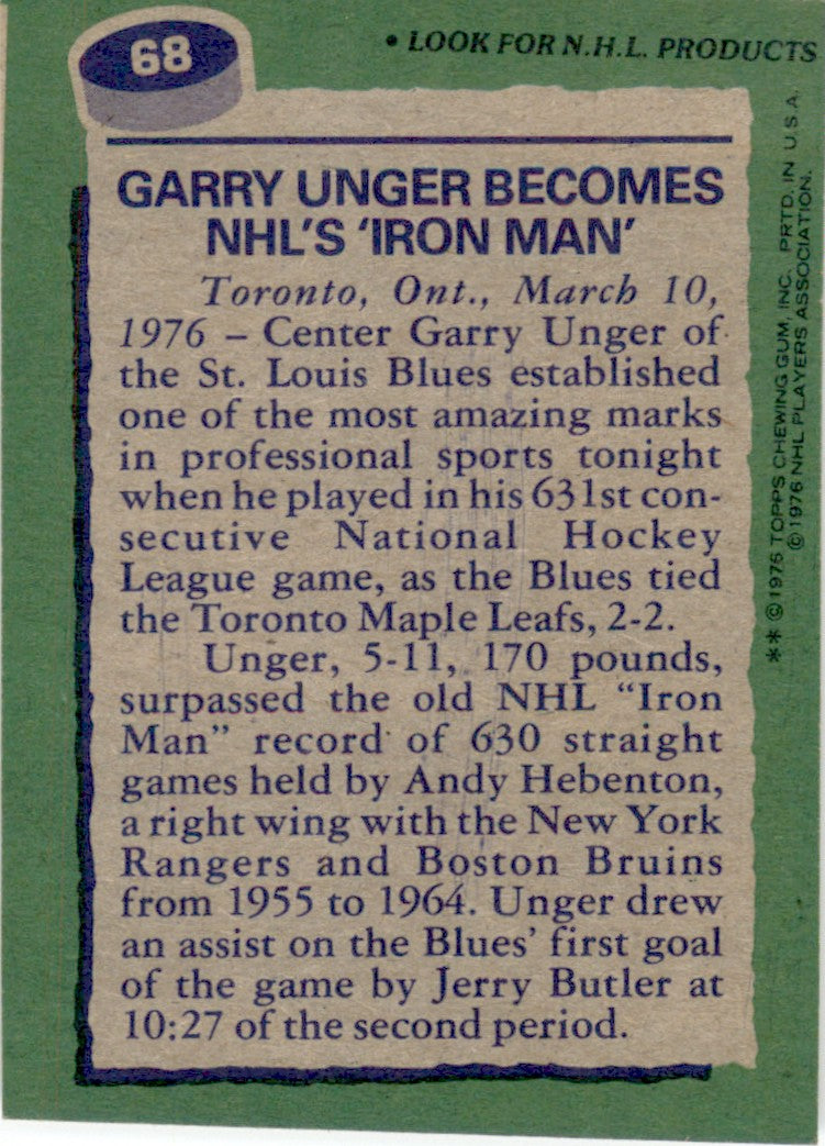 1976 Topps #68 Garry Unger St. Louis Blues VG-EX