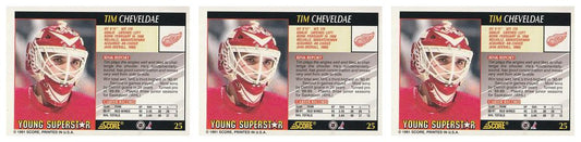 (3) 1991-92 Score Young Superstars Hockey #25 Tim Cheveldae Card Lot Red Wings