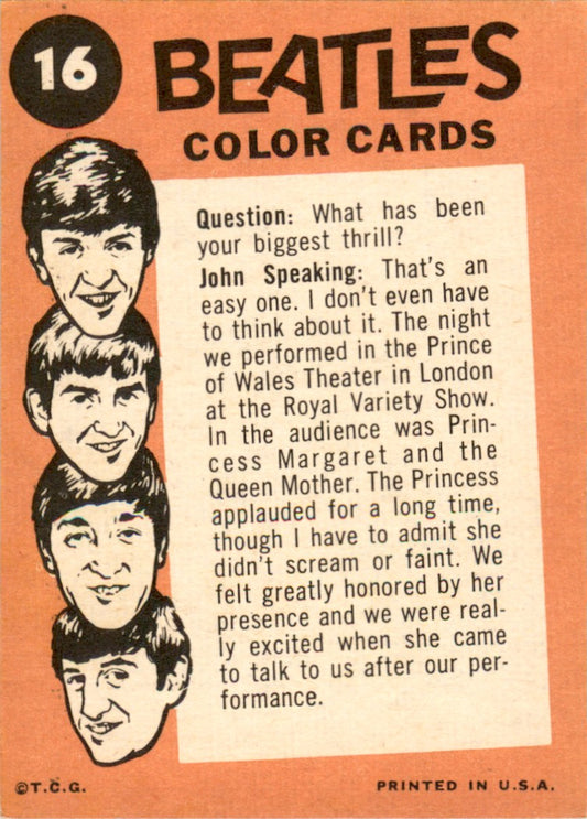 1964 1964 Topps Beatles Color #16 Ringo, Paul, John EX