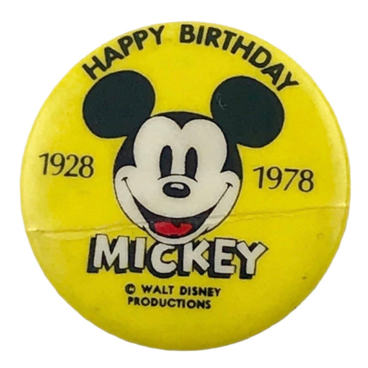 Mickey Mouse Happy Birthday 1928-1978 1" Vintage Pinback Button Walt Disney