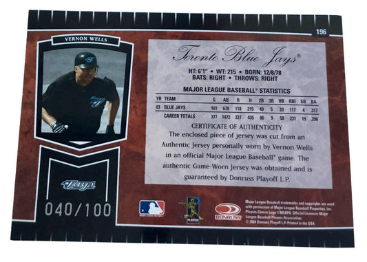 2004 Leaf Certified Cuts Marble Material Red Position #196 Vernon Wells Jersey