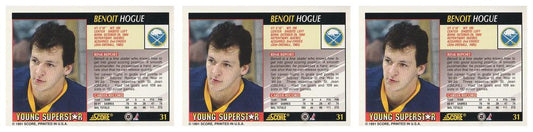(3) 1991-92 Score Young Superstars Hockey #31 Benoit Hogue Card Lot Sabres