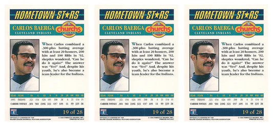 (3) 1994 Pinnacle Church's Hometown Stars #19 Carlos Baerga Lot Indians